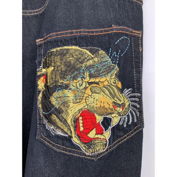 Ed Hardy Mens Wide-Leg Denim Jeans Embroider Panther Pockets Size 44  RQ10250 - Picture 2 of 13